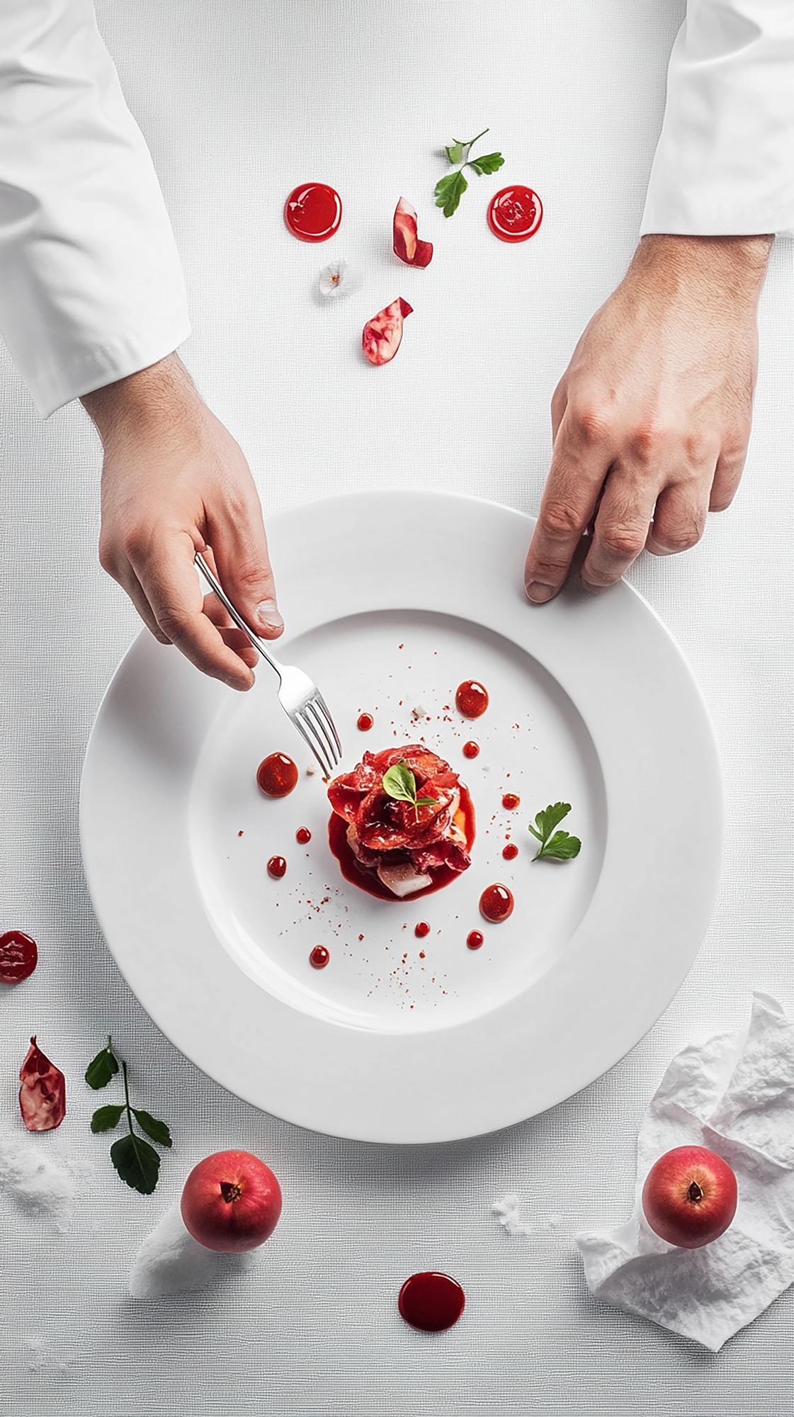 Hands plating food during workshop
