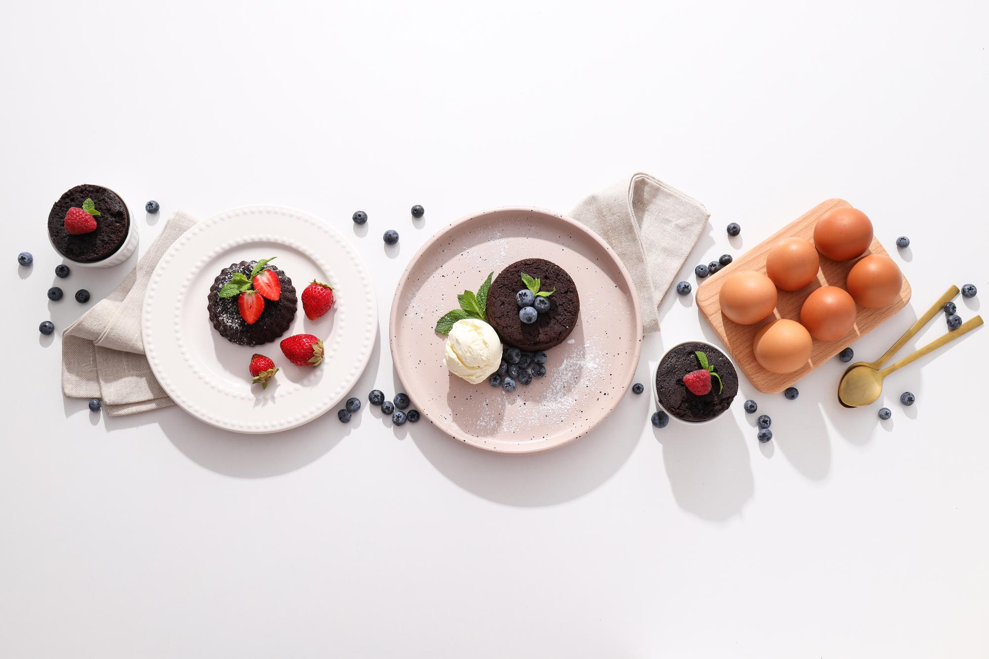 Selection of plated dishes on table
